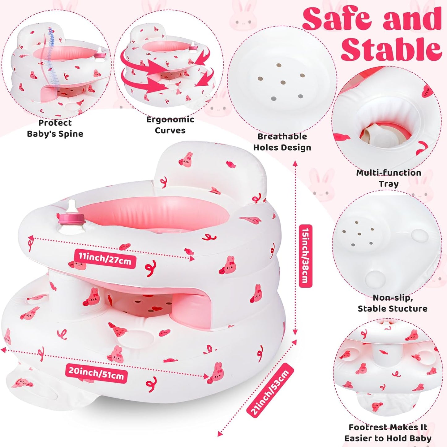 Inflatable Baby Seat for 3-36 Months, Baby Seats for Infants for Sitting Up with Back Support Built in Air Pump, Surround Sit Me Up Floor Seat for Baby Chair for Learning Sit, Feeding