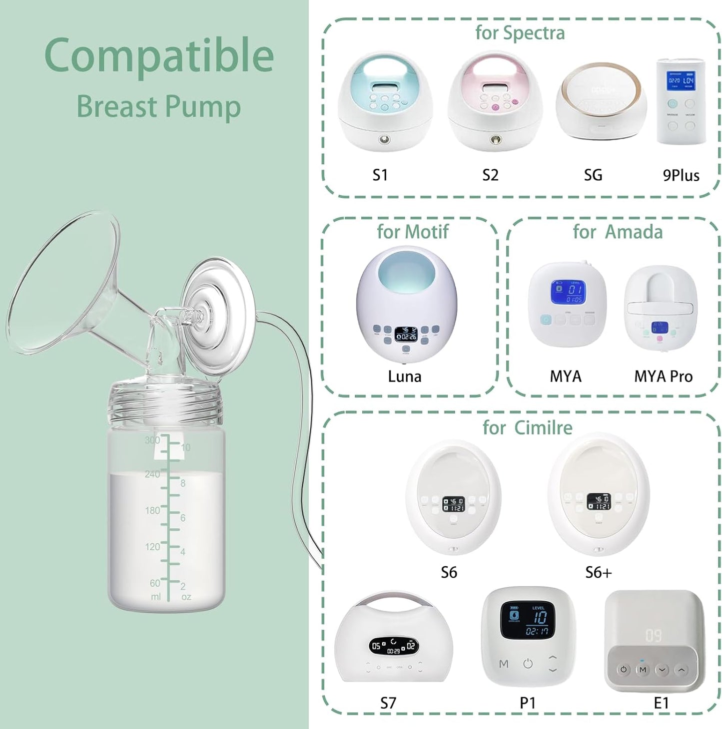 2pc 10oz Breastmilk Storage Bottle Compatible with SpectraS1 S2 9 Plus SG/Motif Luna/Others Wide-Mouth Flange, Breast Milk Container for Momcozy 22oz Portable Cooler, Pumping/Storage/Portable Bottle