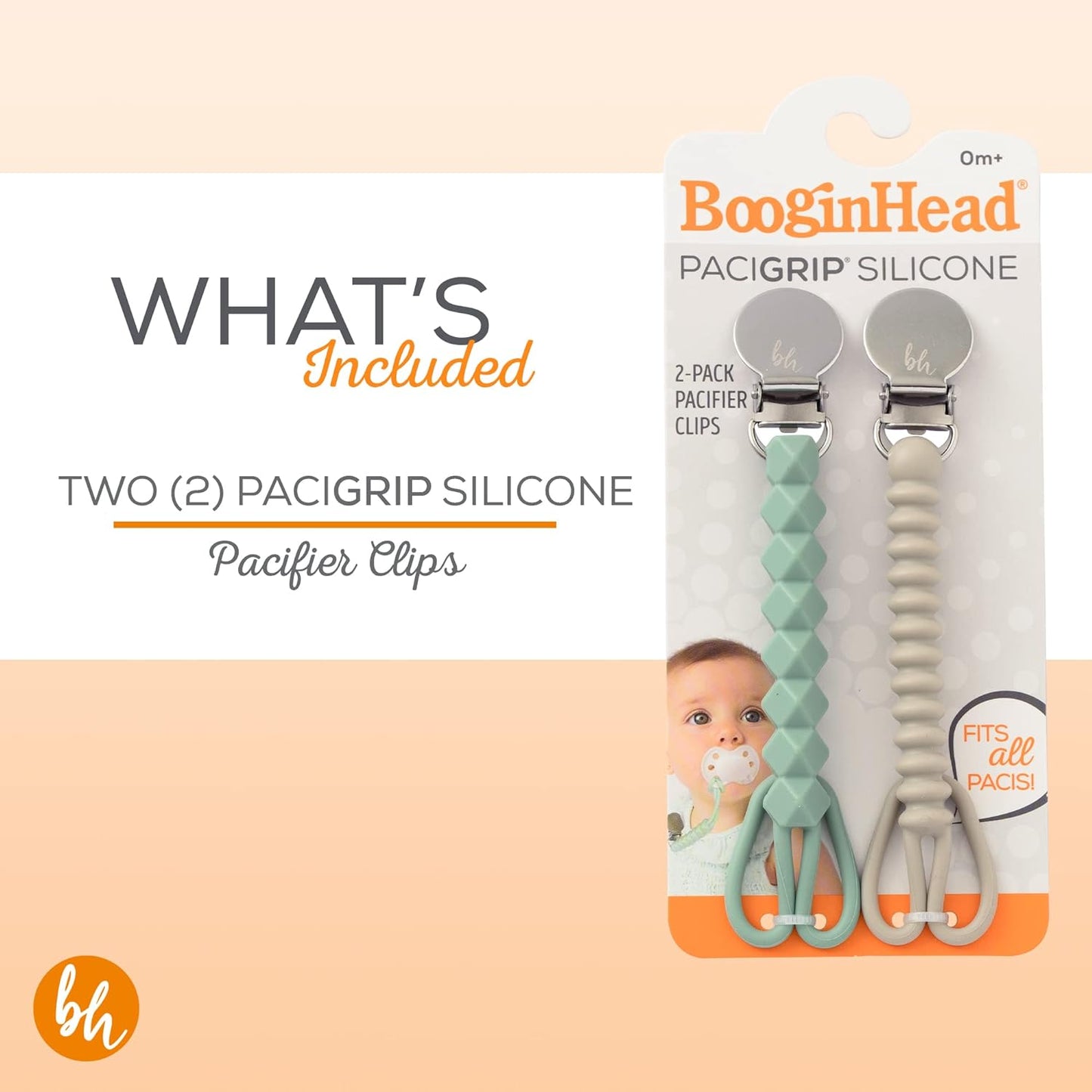 BooginHead Silicone Pacifier Clip - Baby Pacifier Holder - 2 Pack