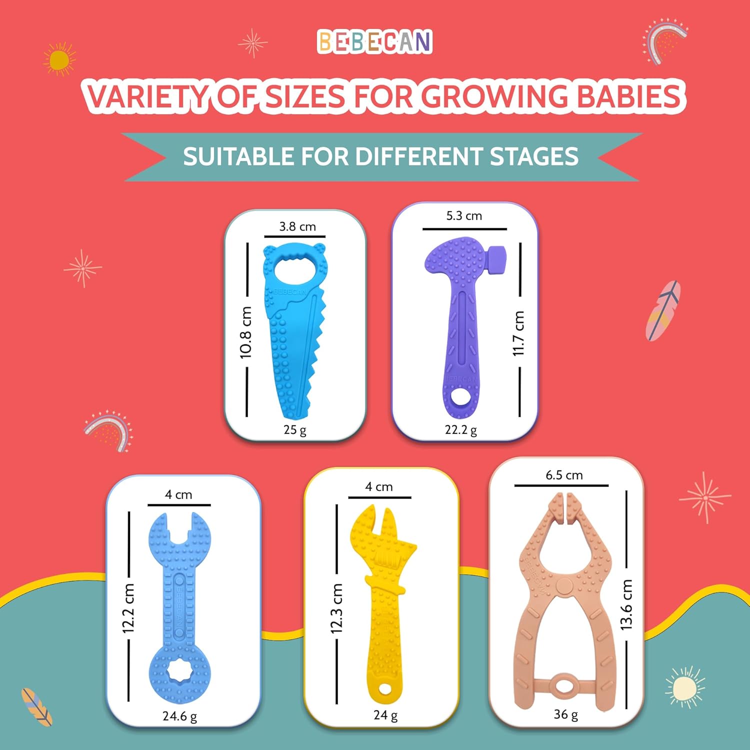 BEBECAN best teething toys for babies in variety of sizes suitable for different baby stages