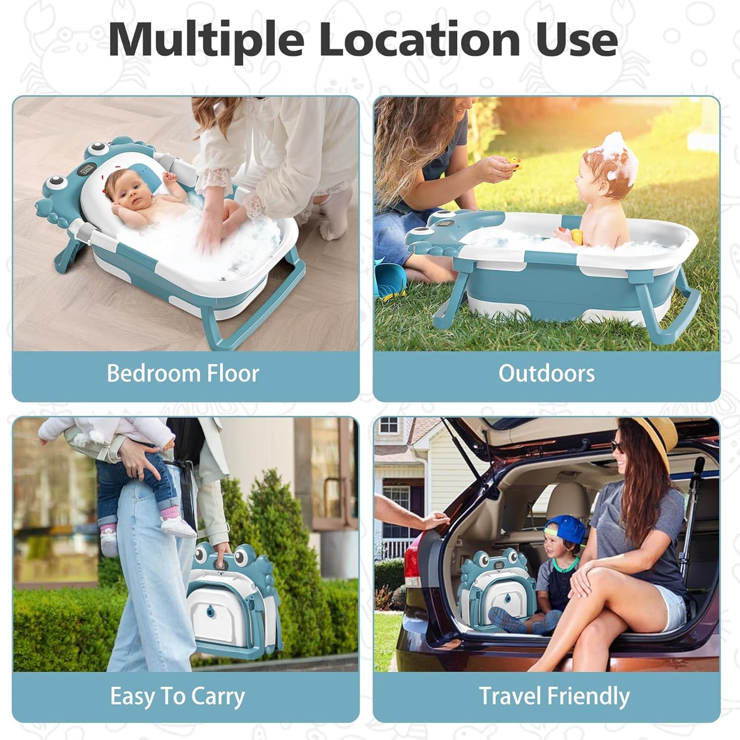 Baby Blue Bathtub for Newborns with Thermometer and Soft Floating Cushion