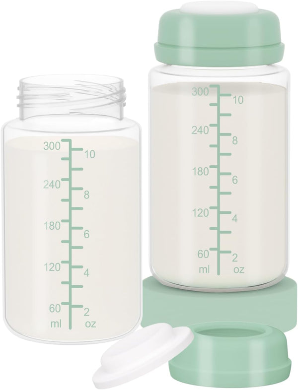 2pc 10oz Breastmilk Storage Bottle Compatible with SpectraS1 S2 9 Plus SG/Motif Luna/Others Wide-Mouth Flange, Breast Milk Container for Momcozy 22oz Portable Cooler, Pumping/Storage/Portable Bottle