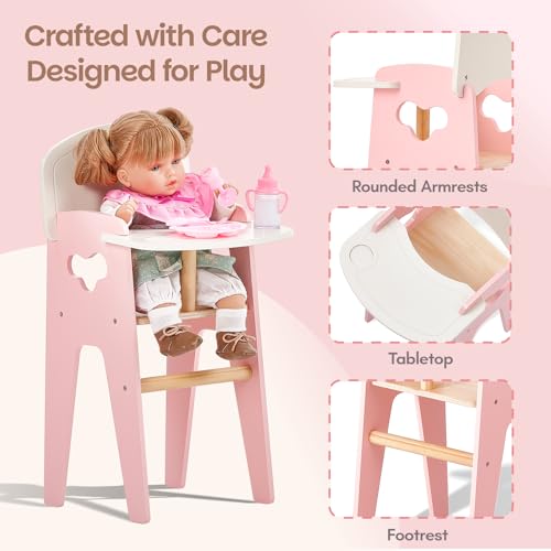 Wooden Baby Doll High Chair Feeding Set | Pretend Play Toy for Kids