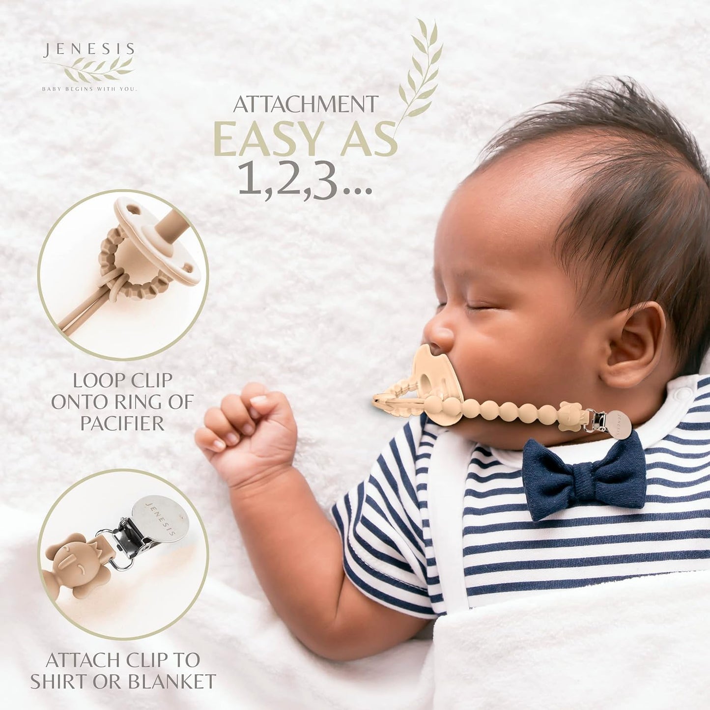 Jenesis Baby Pacifier & Pacifier Clip Set-4 Pacifiers & 4 Binky Clips