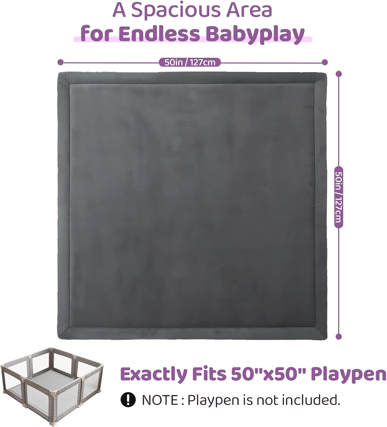 Baby Play Mat for Floor, 1.3 Inch Thick Memory Foam Tummy Time Mat with Non Slip Backing, Soft Coral Velvet 50×50 Inch Playpen Mat Crawling Tatami for Infants Toddlers Kids