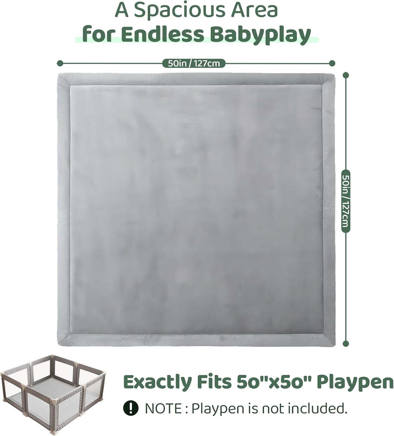 Baby Play Mat for Floor, 1.3 Inch Thick Memory Foam Tummy Time Mat with Non Slip Backing, Soft Coral Velvet 50×50 Inch Playpen Mat Crawling Tatami for Infants Toddlers Kids
