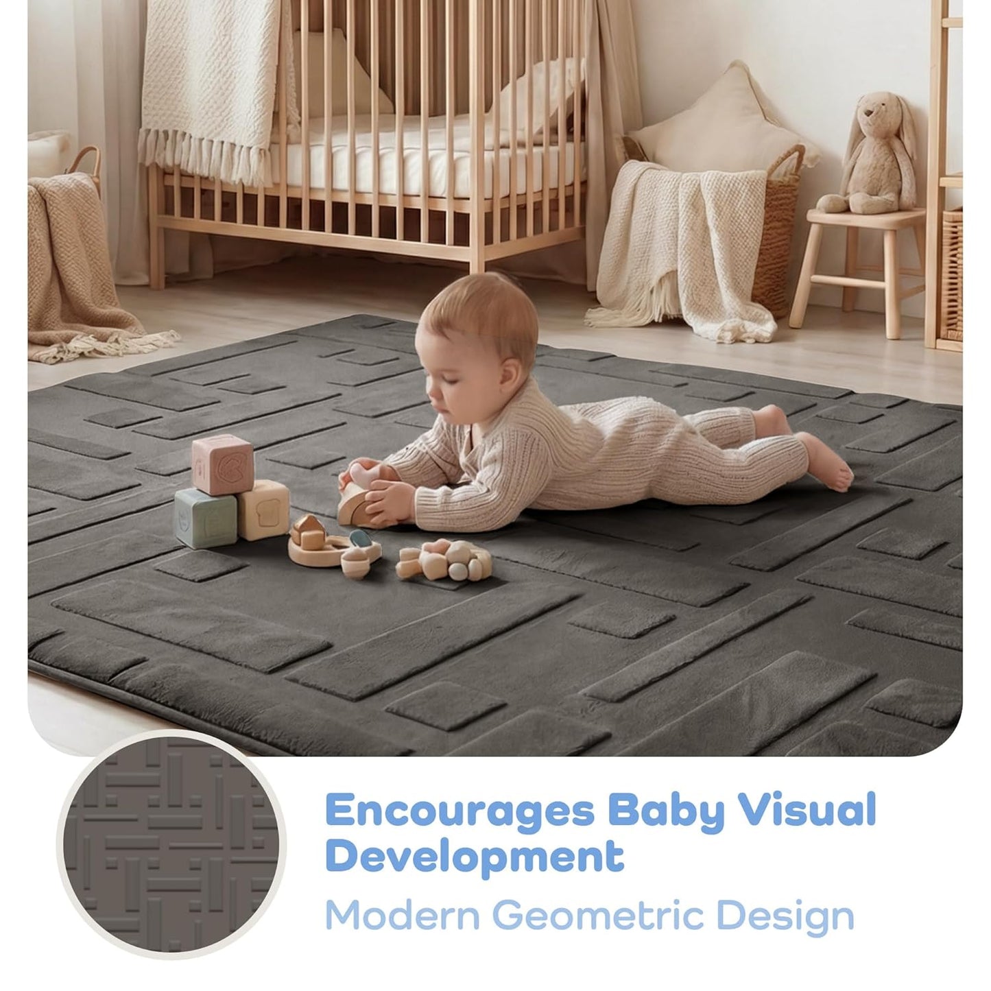 Baby Play Mat for Floor, 1.3" Thick 79x158 Plush Soft Foam Mats for Toddler Kids Crawling, Non-Slip Easy Care Nursery Rug for Playroom Living Room