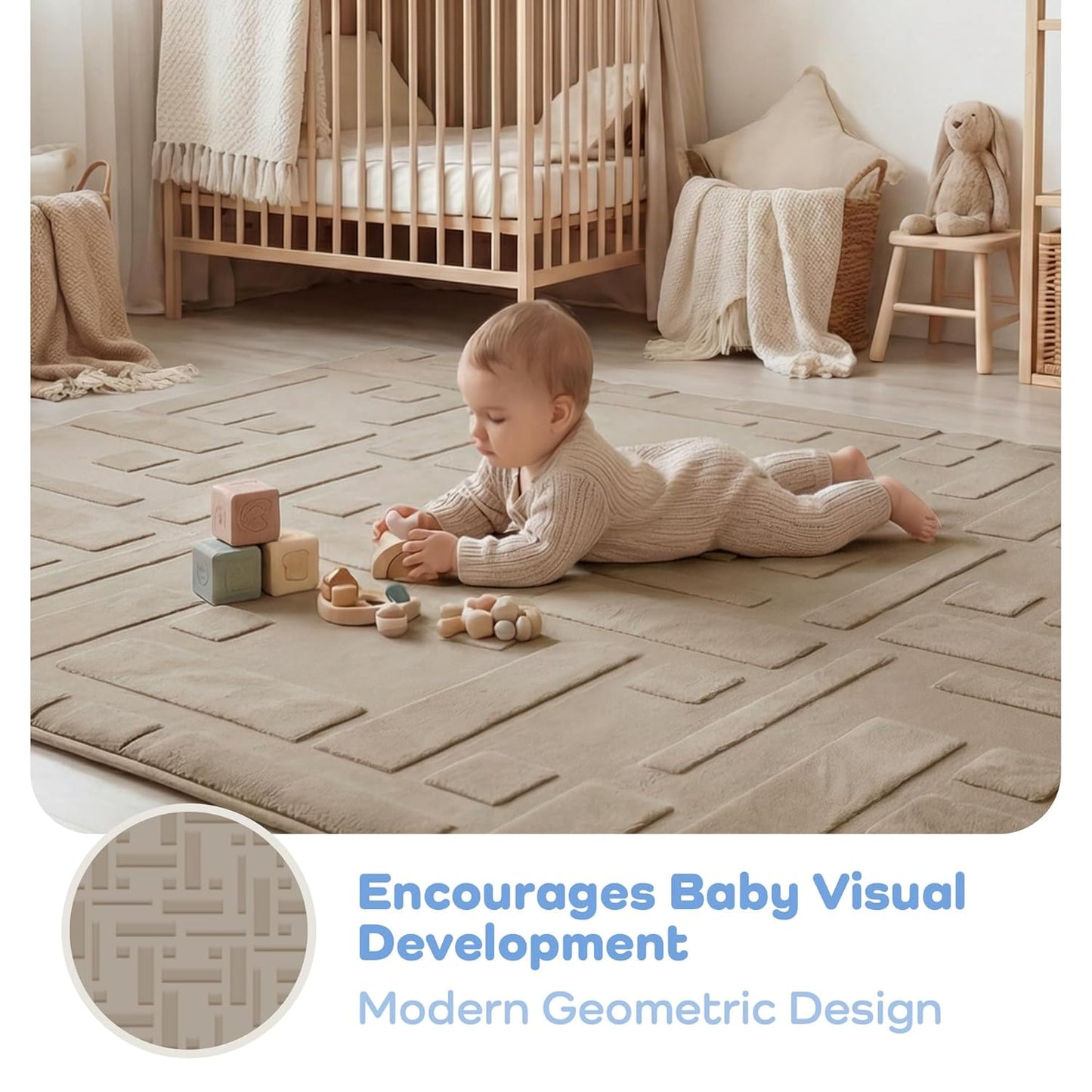 Baby Play Mat for Floor, 1.3" Thick 79x158 Plush Soft Foam Mats for Toddler Kids Crawling, Non-Slip Easy Care Nursery Rug for Playroom Living Room