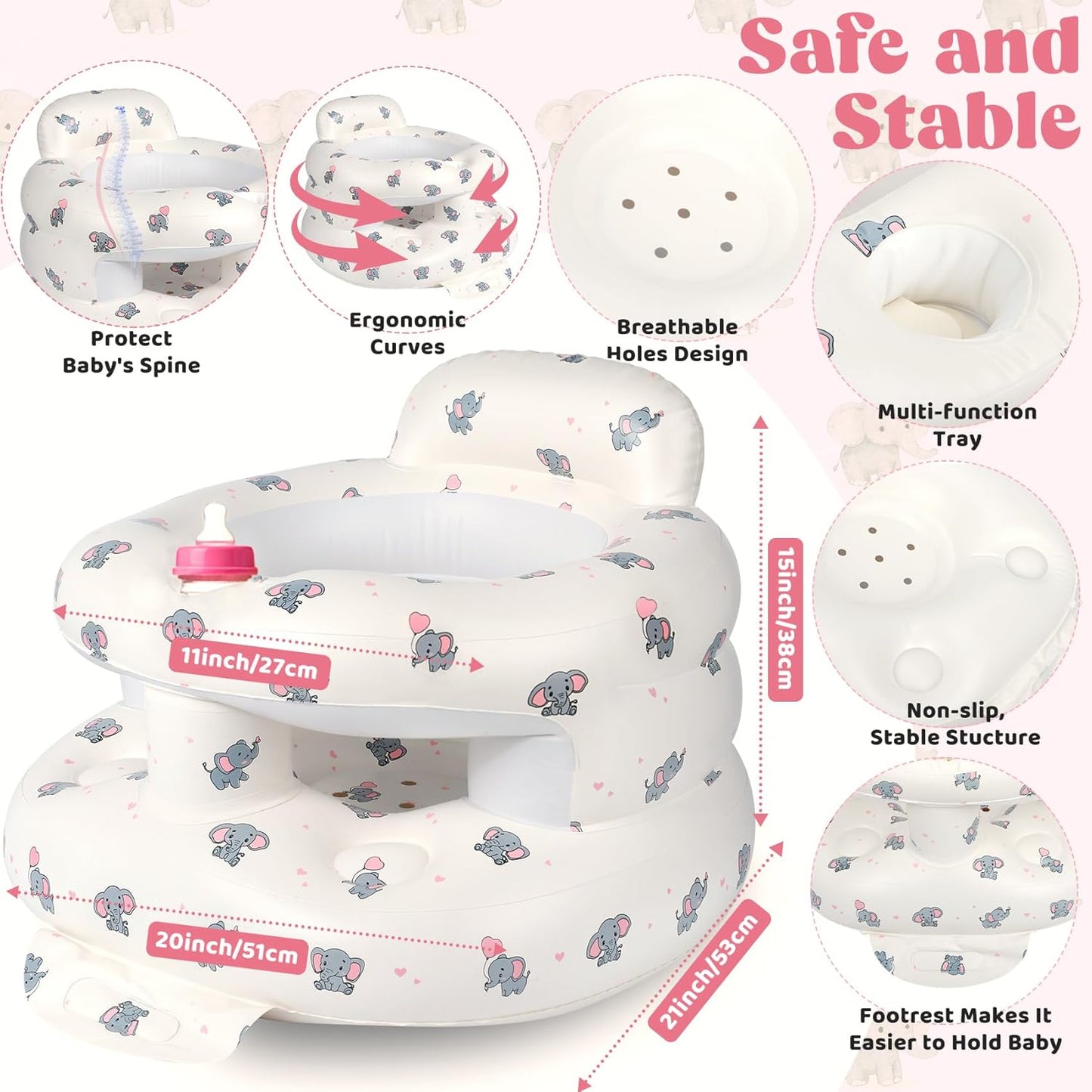 Inflatable Baby Seat for 3-36 Months, Baby Seats for Infants for Sitting Up with Back Support Built in Air Pump, Surround Sit Me Up Floor Seat for Baby Chair for Learning Sit, Feeding