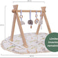 Montessori Wooden Baby Play Gym and Mat | Heirloom-Quality FSC Pine, Reversible Washable Mat, Includes Hanging Toys | Neutral Baby Activity Gym for Newborn to 6 Months