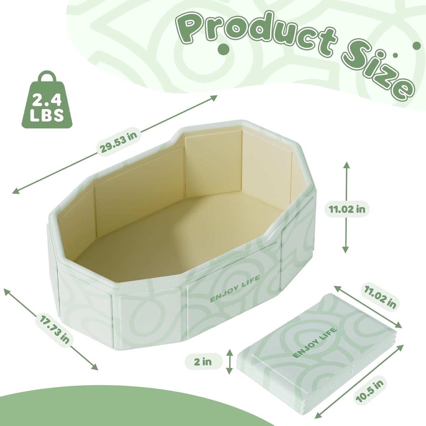 Collapsible Baby Bathtub for Shower, Portable Foldable Toddler Bath Tub with Non-Slip Base, Compact Travel Essentials for Kids & Infants, Easy Storage in Small Spaces, Green