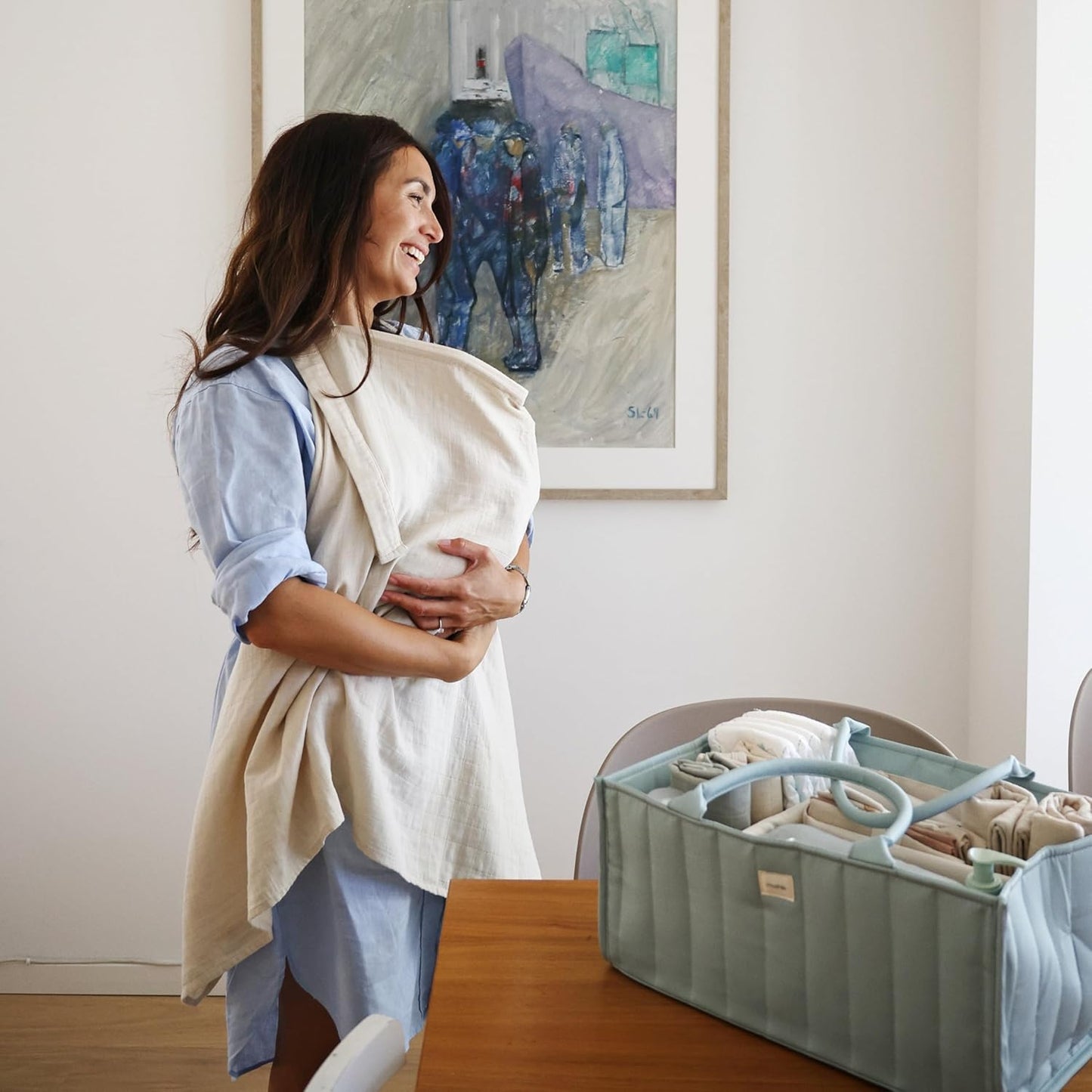 mushie Baby Diaper Caddy | Newborn Essentials Organizer for Diaper Changing Station (Blush)