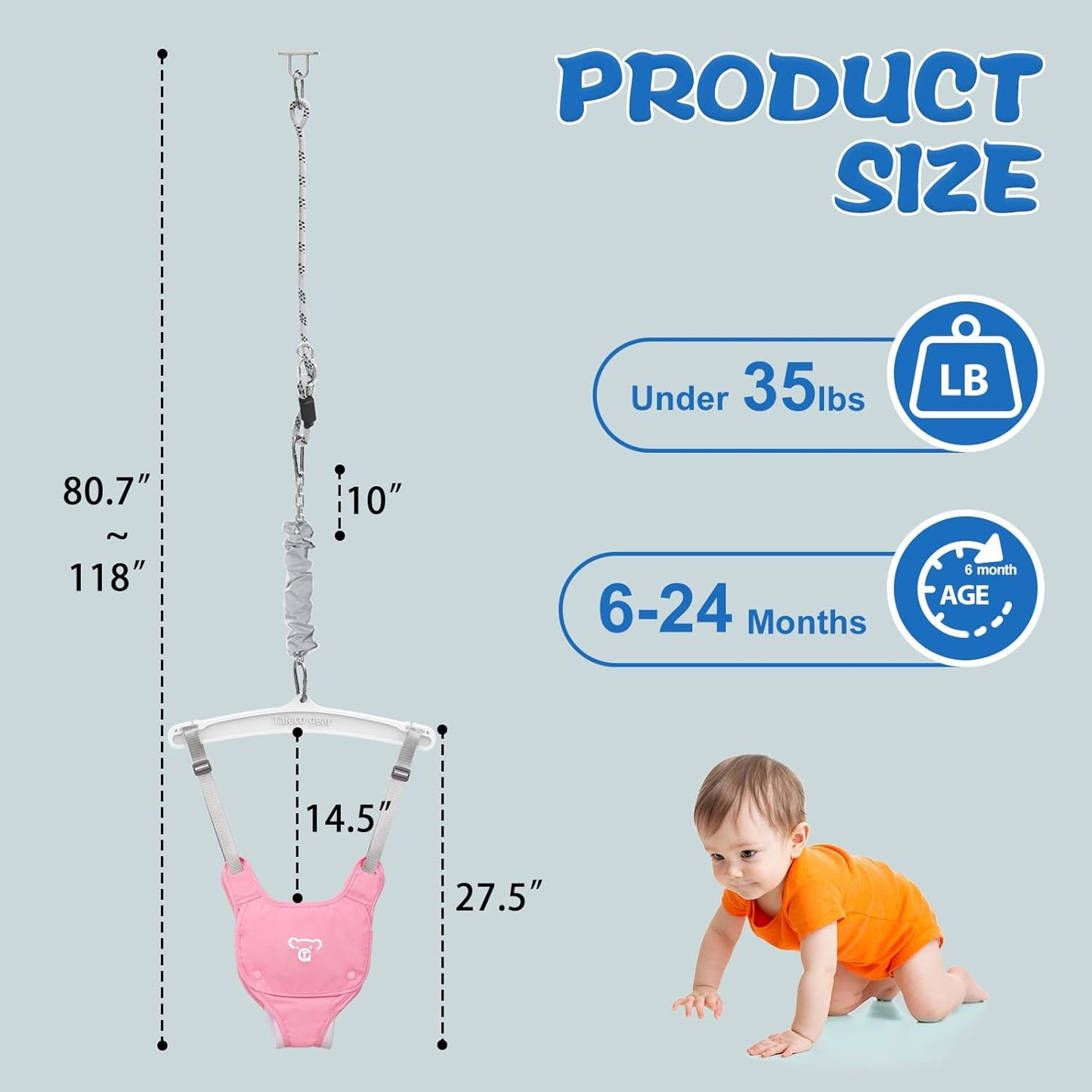 Baby Jumper with a Ceiling Hook for Infant & Toddlers with Adjustable Chain, Bouncers for Indoor/Outdoor, Baby Doorway Jumper with Soft Rug