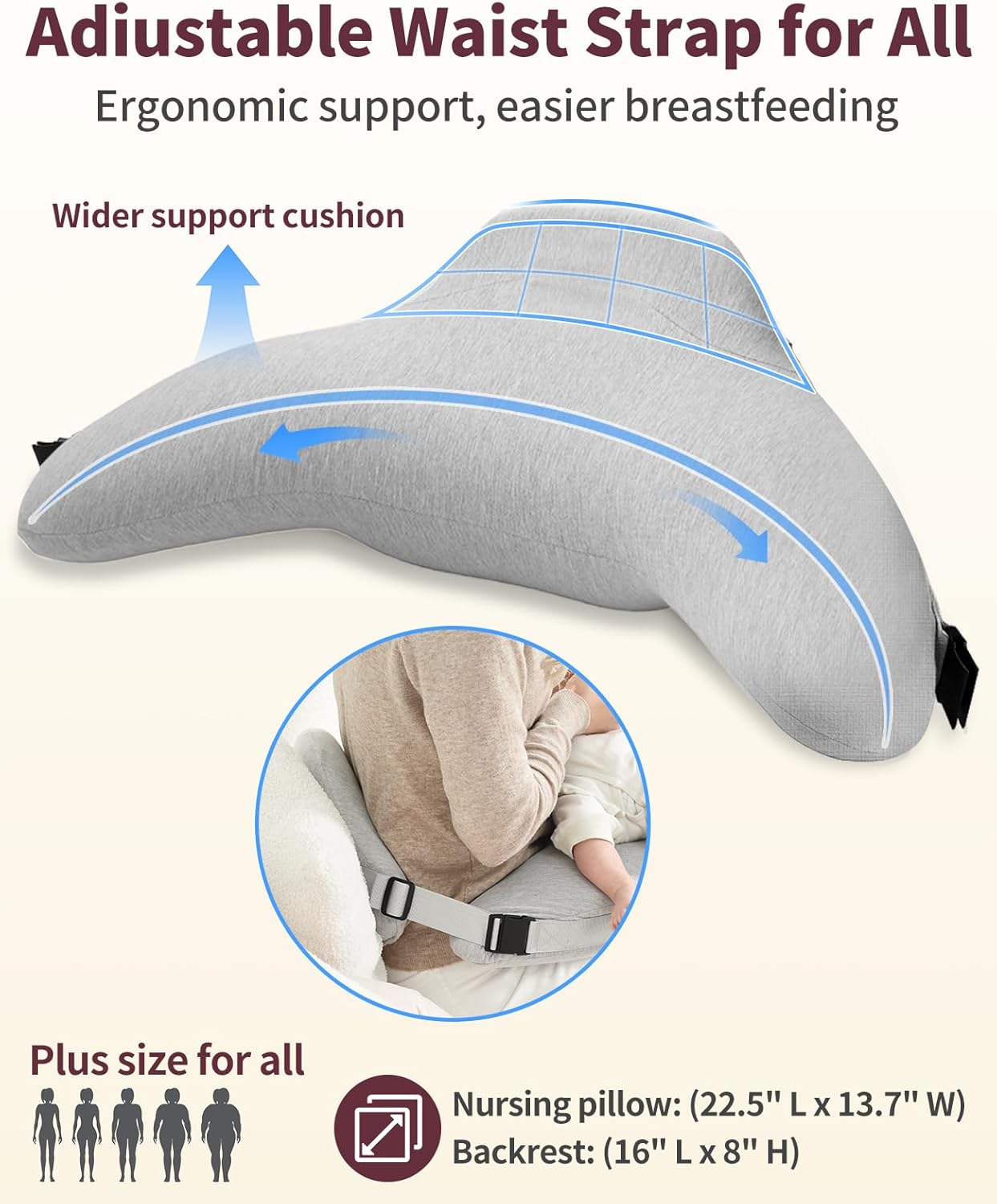 Nursing Pillow - Adjustable Waist Strap with 2 Removable Cotton Cover, Memory Foam - Stable, Ergonomic Support, Easier Breastfeeding - Newborn Essentials Must Haves Baby Registry Search