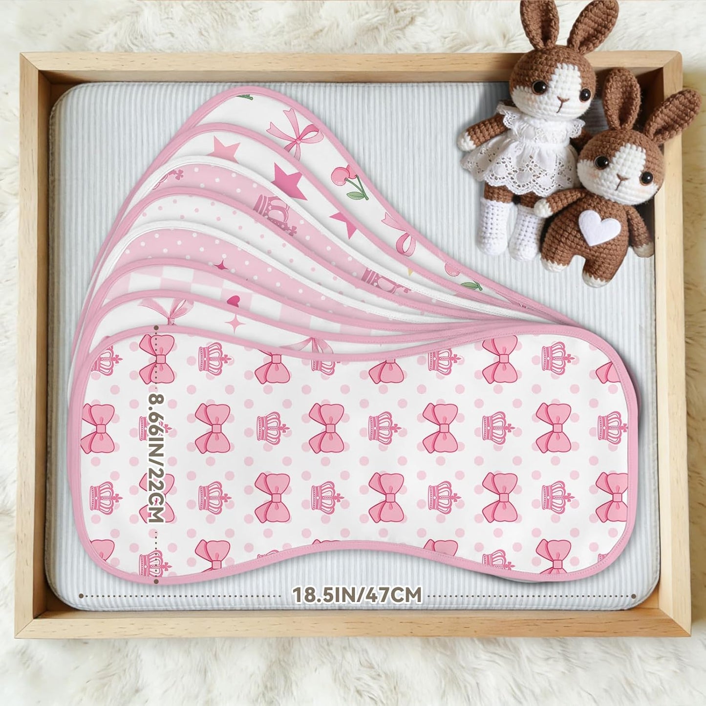 8 Pack Burp Cloths Organic Cotton, Pink Bows Baby Burp Cloths Girls, Absorbent Baby Burping Cloth, Soft Burping Cloth Set for Feeding, New Mom Gifts for Newborns Essentials Gift Set, 19”x9”