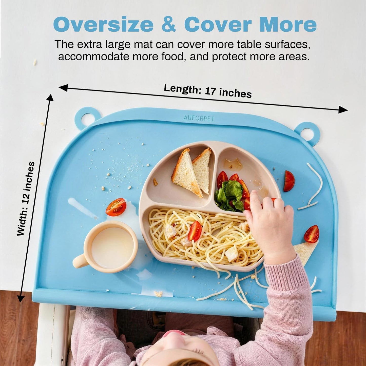 Large Silicone Suction Mat, 17" x 12" Thick Mats with Edge-Bumper, Raised Edge Leakproof, Non-Slip for Kids Toddler Baby Essentials Table Placemat, Restaurant Eating, Plates, Art, Craft & Painting