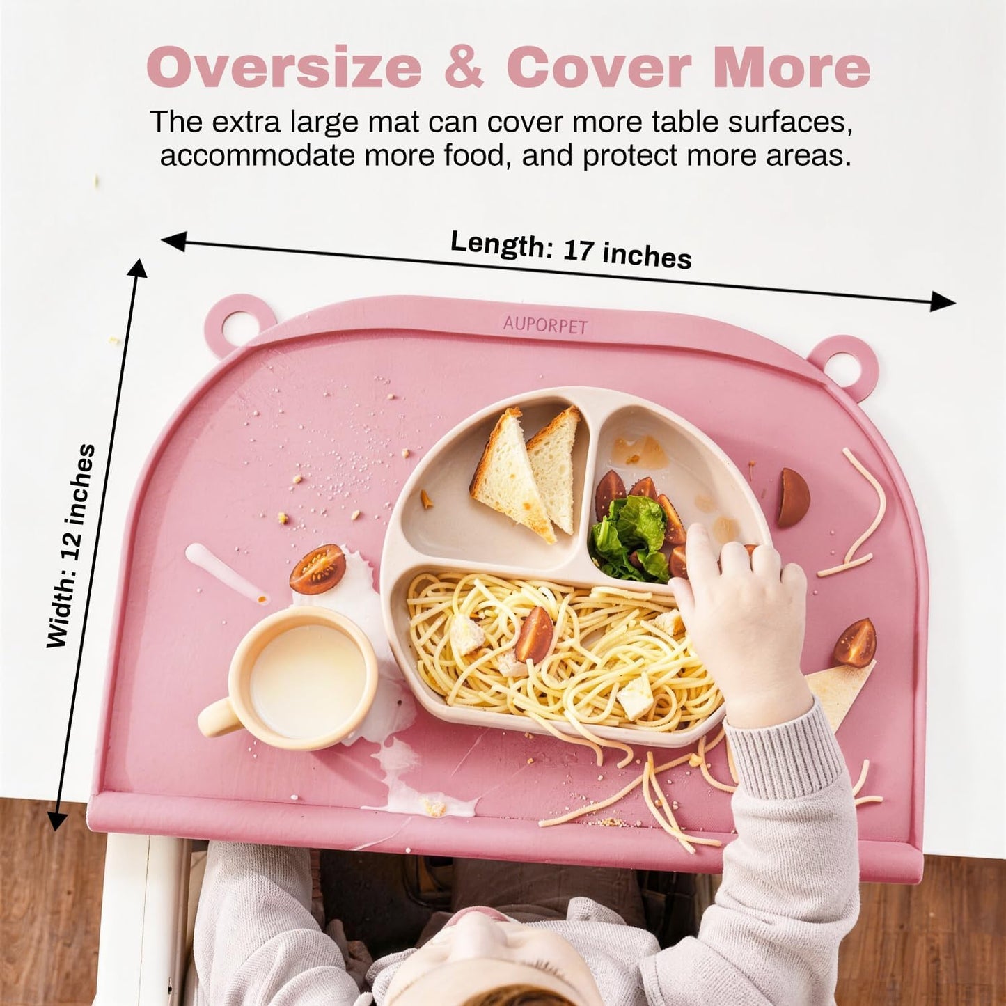 Large Silicone Suction Mat, 17" x 12" Thick Mats with Edge-Bumper, Raised Edge Leakproof, Non-Slip for Kids Toddler Baby Essentials Table Placemat, Restaurant Eating, Plates, Art, Craft & Painting