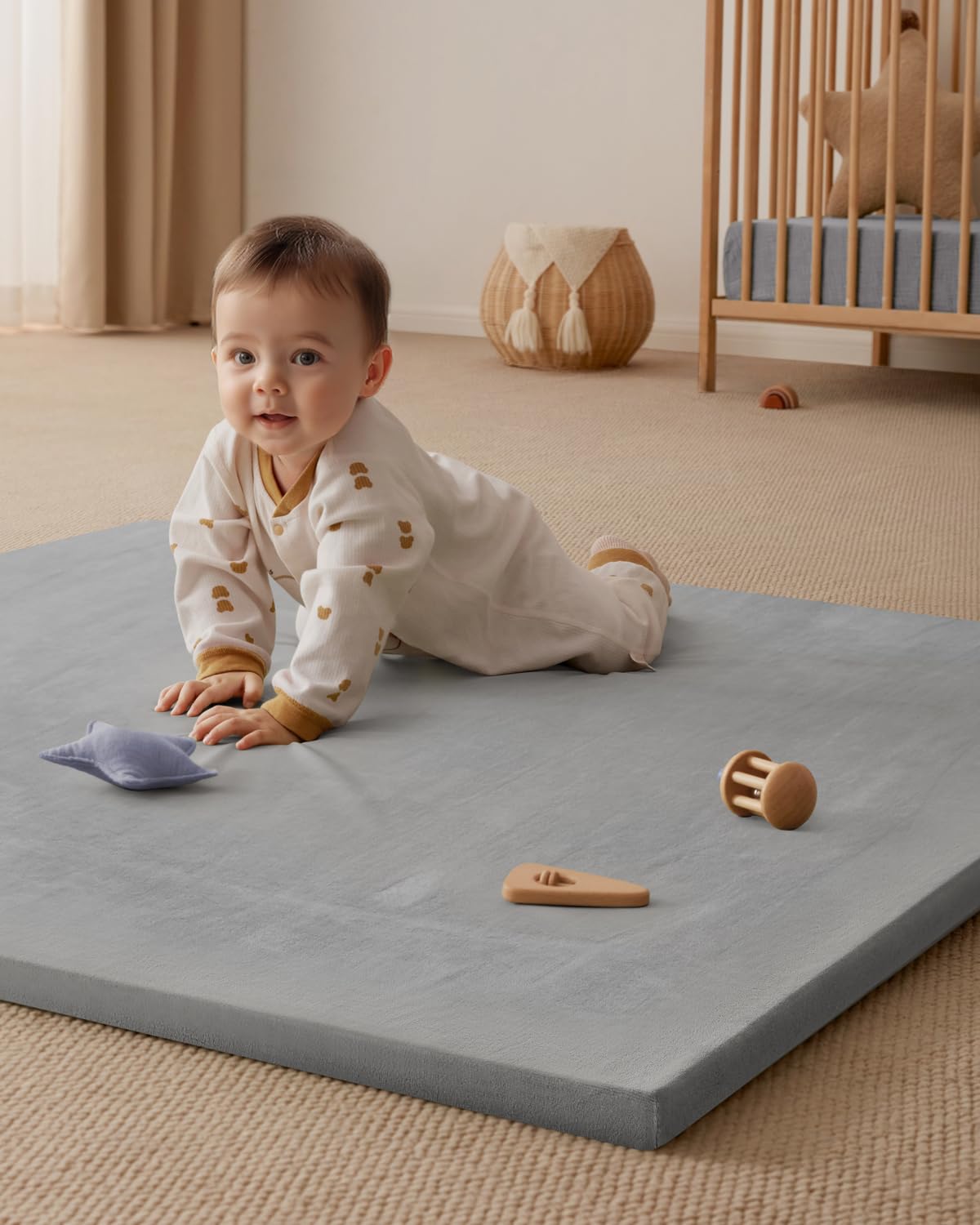 Thick Baby Play Mat 1.3'', 50x50 Playpen Mat with Removable & Washable Cover, Ultra Soft Crawling Rug for Floor, Foam Cushion & Non-Slip Backing for Kids, Toddlers