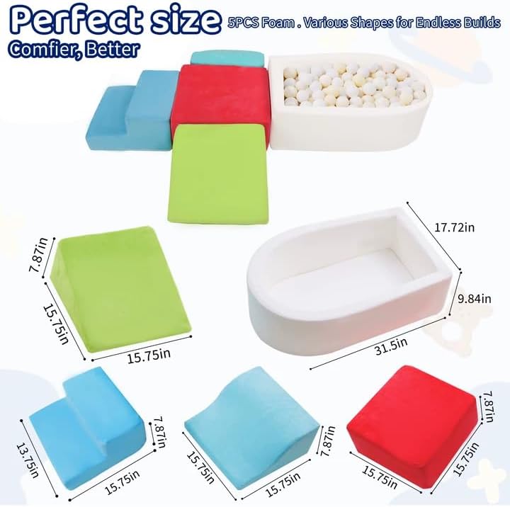 5Pcs Foam Climbing Blocks for Toddlers, Indoor Soft Climbing Toys with Ball Pit for Baby, Crawling Toys Activity Play Set for Playroom Living Room, Birthday Gifts for 1-3 Years(Balls not Included)