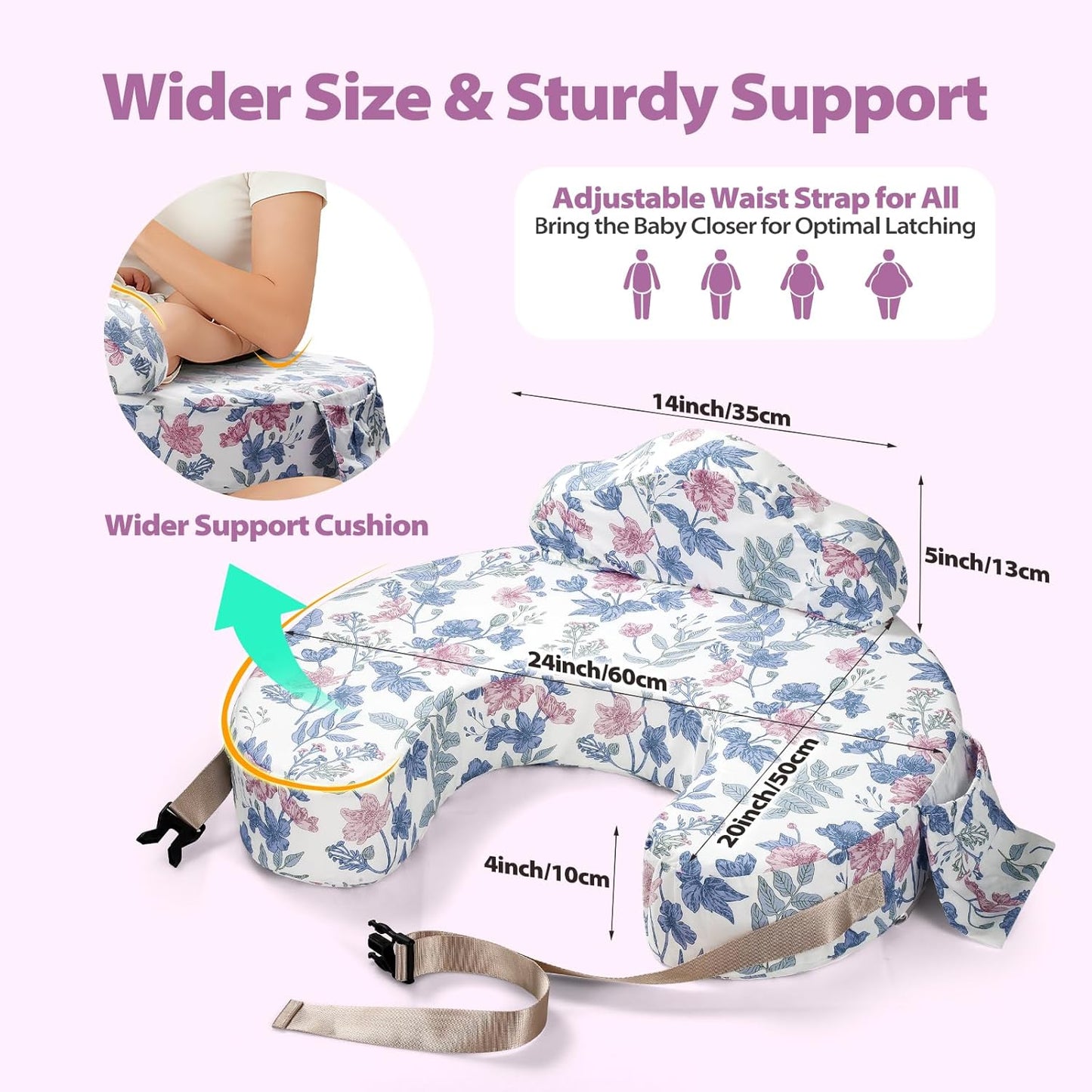 Nursing Pillow -Memory Foam Bottle & Breastfeeding Pillow with Safety Fence -Ergonomic Support, with Wider Breast Feeding Cushion, Adjustable, Removable Cover, Baby Safety