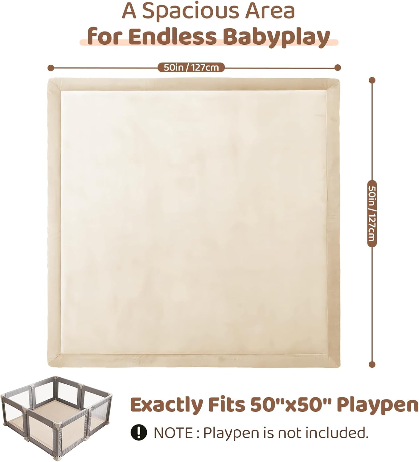 Baby Play Mat for Floor, 1.3 Inch Thick Memory Foam Tummy Time Mat with Non Slip Backing, Soft Coral Velvet 50×50 Inch Playpen Mat Crawling Tatami for Infants Toddlers Kids
