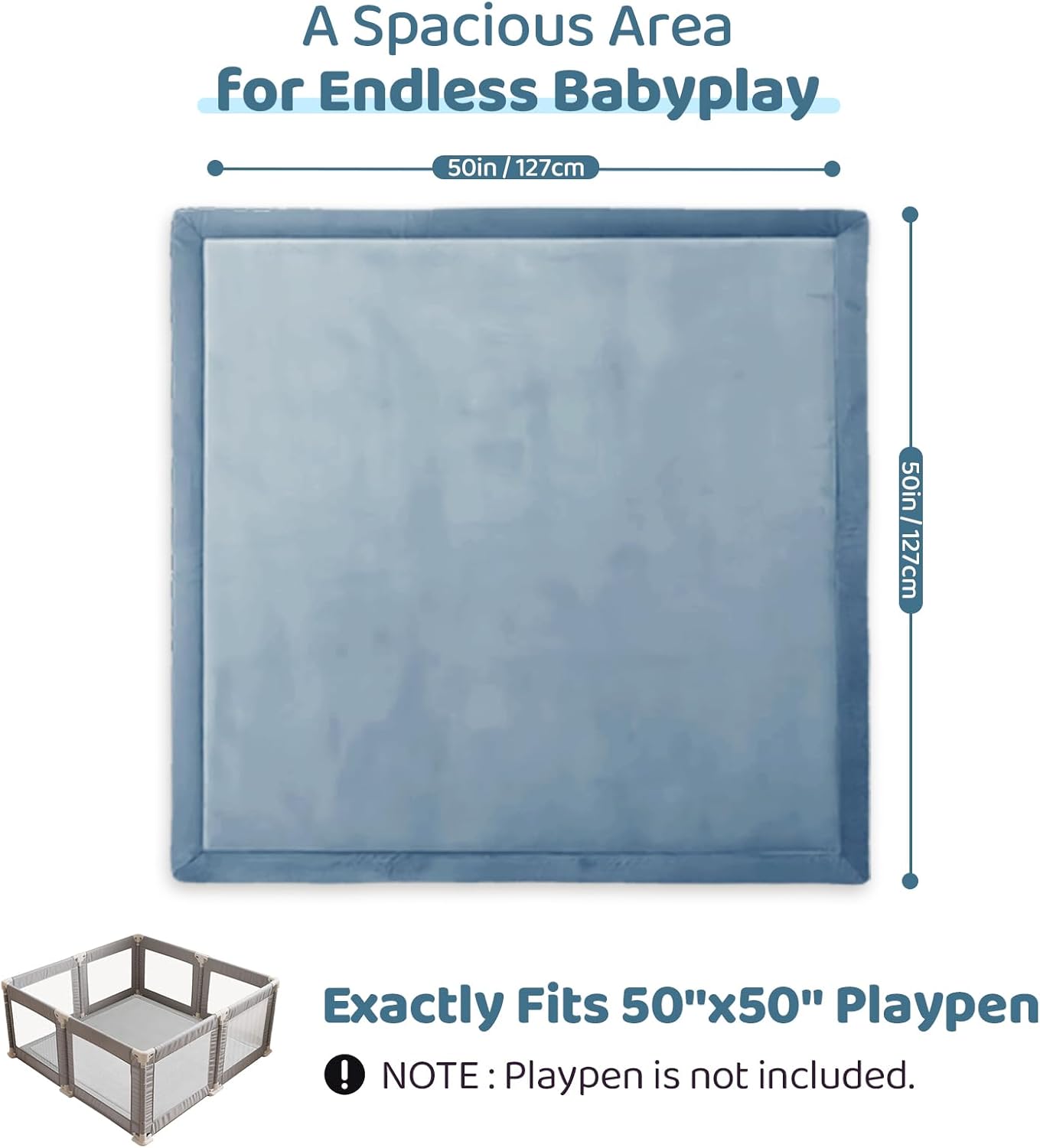 Baby Play Mat for Floor, 1.3 Inch Thick Memory Foam Tummy Time Mat with Non Slip Backing, Soft Coral Velvet 50×50 Inch Playpen Mat Crawling Tatami for Infants Toddlers Kids