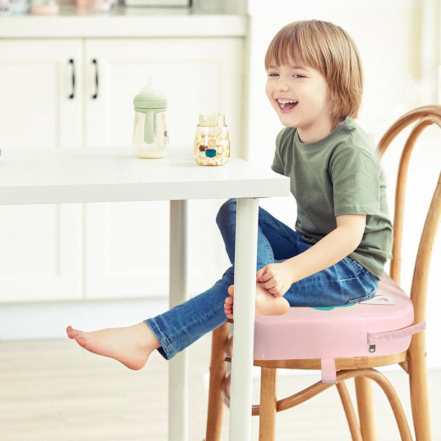 Toddler Booster Seat for Dining Table, Portable Kids Booster Seat with Safety Buckles Portable Increasing Booster Cushion with Non-Slip Bottom