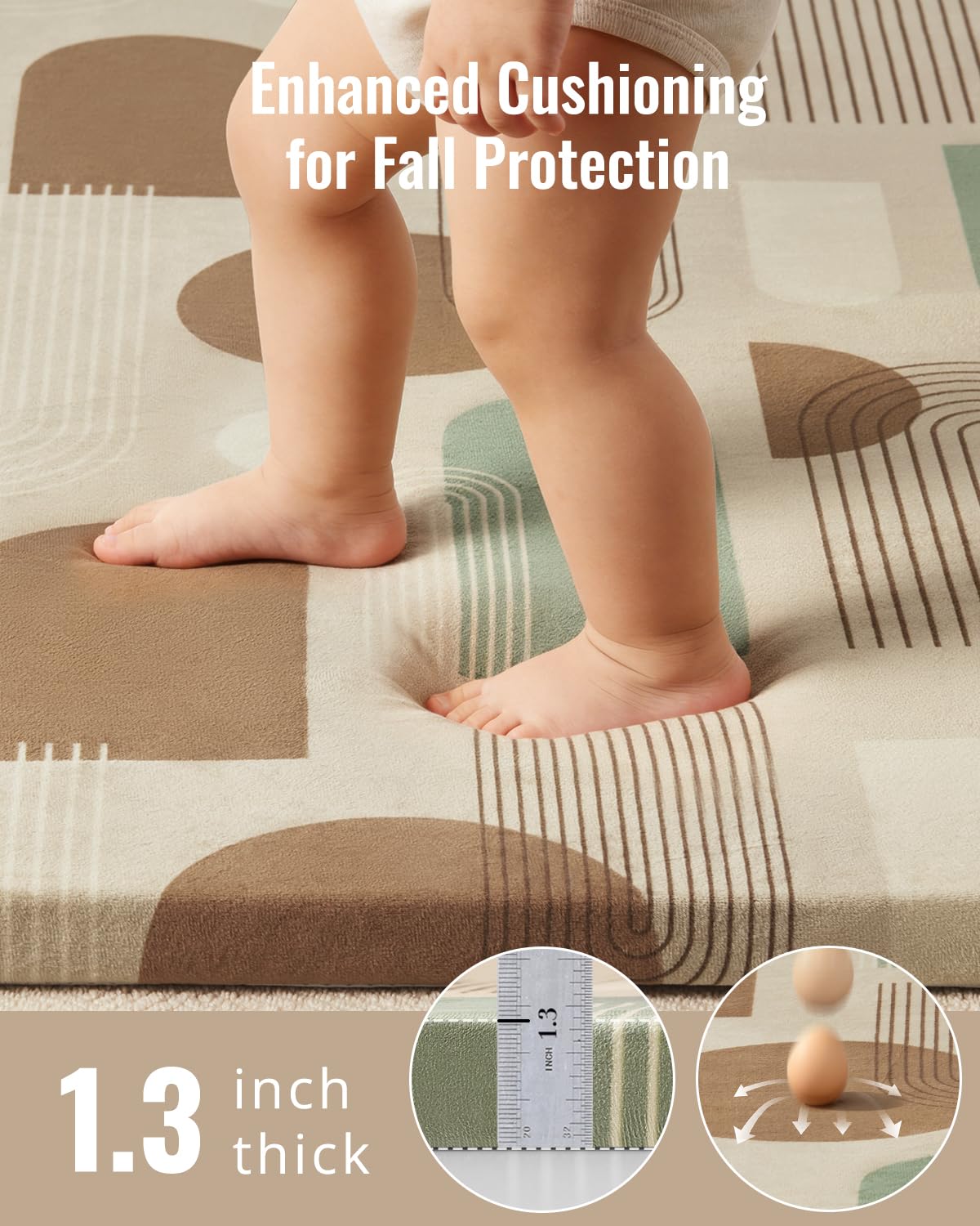 Thick Baby Play Mat 1.3'', 50x50 Playpen Mat with Removable & Washable Cover, Ultra Soft Crawling Rug for Floor, Foam Cushion & Non-Slip Backing for Kids, Toddlers