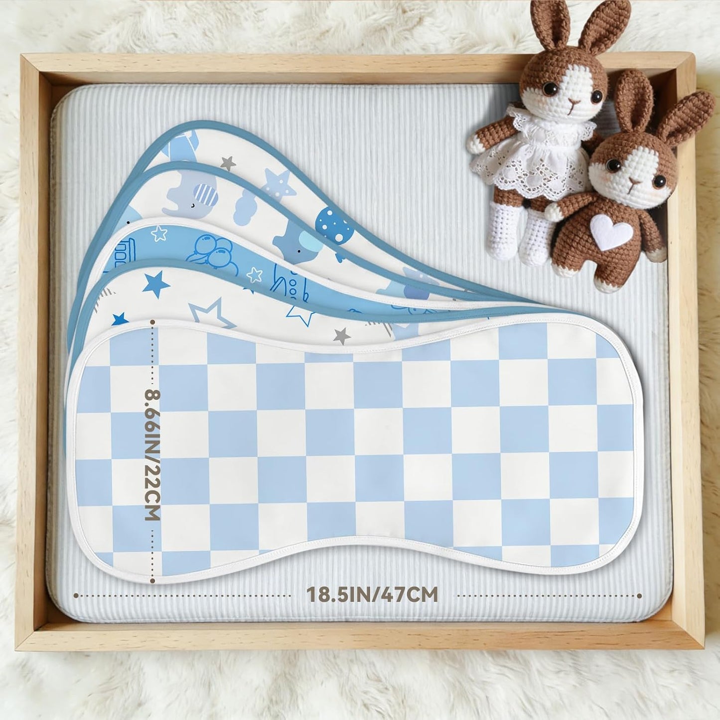 8 Pack Burp Cloths Organic Cotton, Blue Bows Baby Burp Cloths Girls, Absorbent Baby Burping Cloth, Soft Burping Cloth Set for Feeding, New Mom Gifts for Newborns Essentials Gift Set, 19”x9”