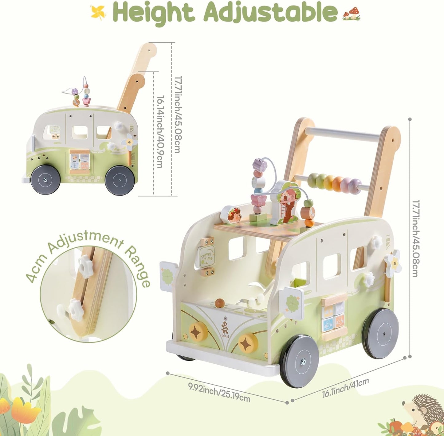 ROBUD Wooden Baby Push Walker, Forest Theme Learning Walking Toys for Baby Age 10 Months+, WRP54
