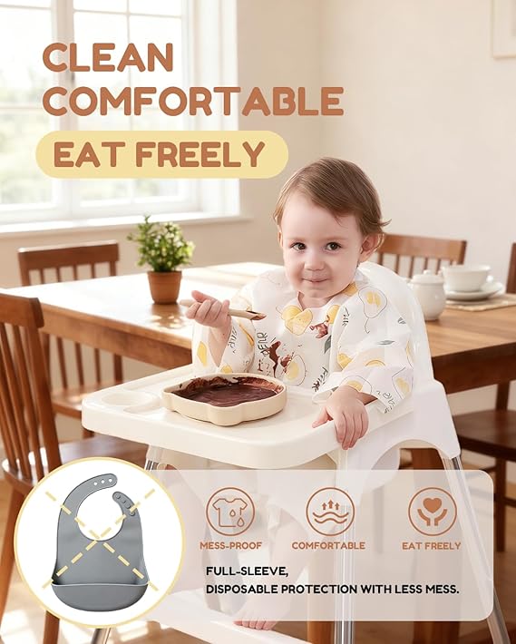 Disposable Baby Bibs for Baby Boys and Girls - Long Sleeve Bib Individually Wrapped Waterproof Baby Bibs 16 pcs