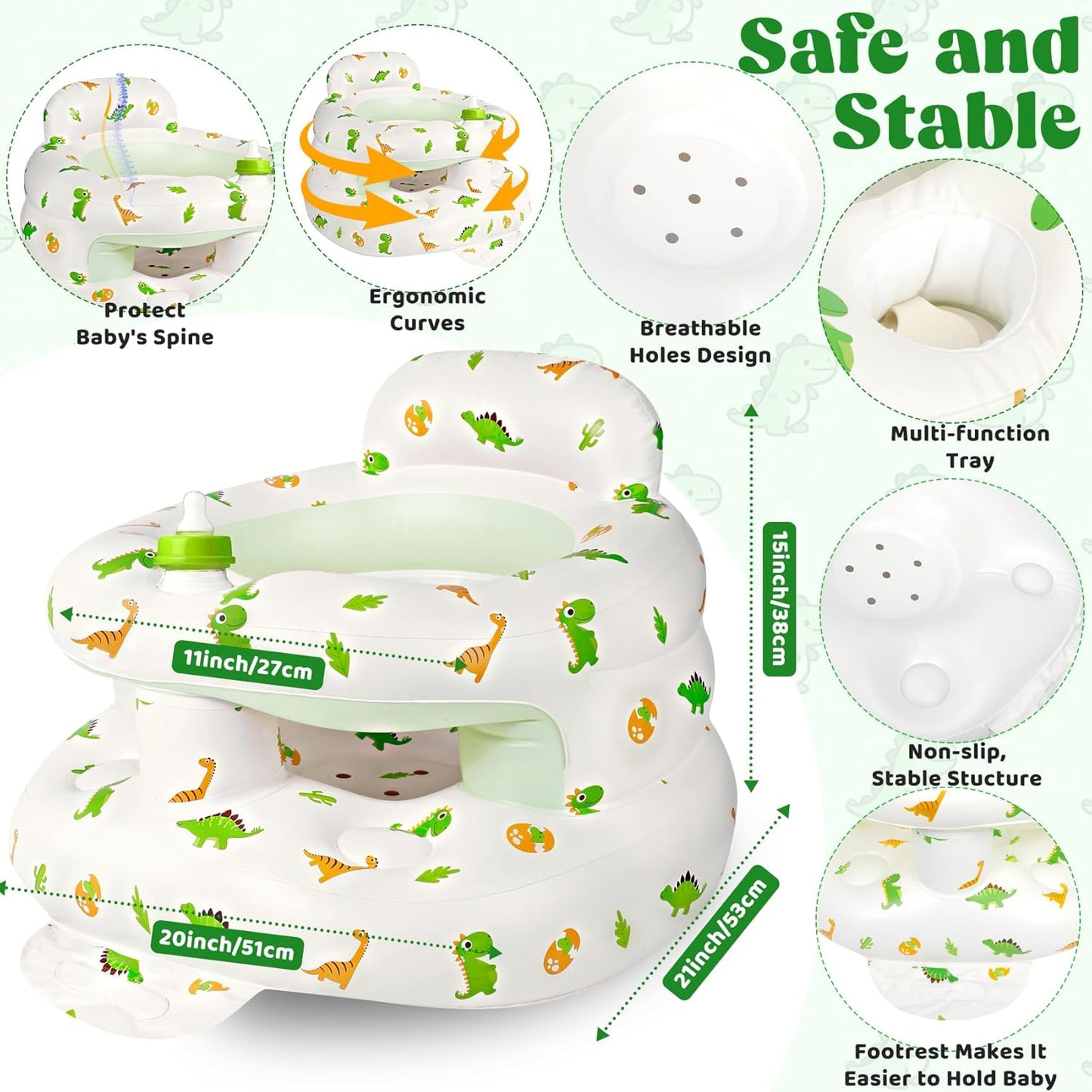 Inflatable Baby Seat for 3-36 Months, Baby Seats for Infants for Sitting Up with Back Support Built in Air Pump, Surround Sit Me Up Floor Seat for Baby Chair for Learning Sit, Feeding