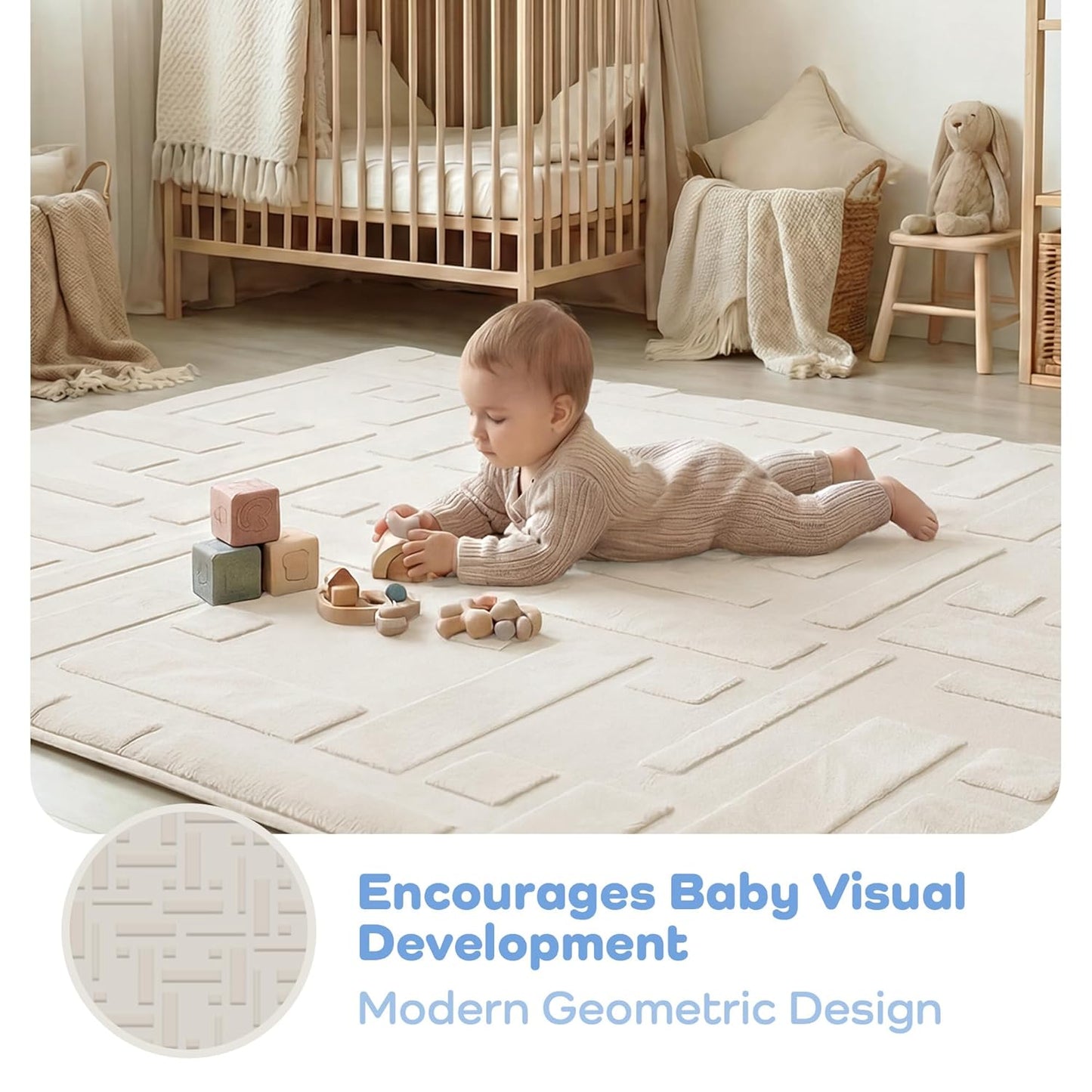 Baby Play Mat for Floor, 1.3" Thick 79x158 Plush Soft Foam Mats for Toddler Kids Crawling, Non-Slip Easy Care Nursery Rug for Playroom Living Room