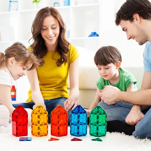 FNJO Magnetic Tiles 110-Piece STEM Building Set  Montessori-Inspired Magnetic Construction Toy for Kids