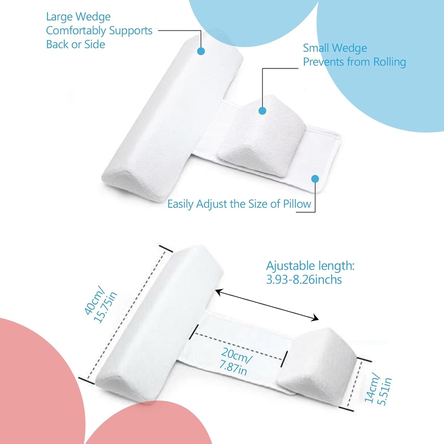 Baby Side Sleeper Wedge Adjustable Soft and Breathable Sleeping Pillow Supports Newborn Front and Back