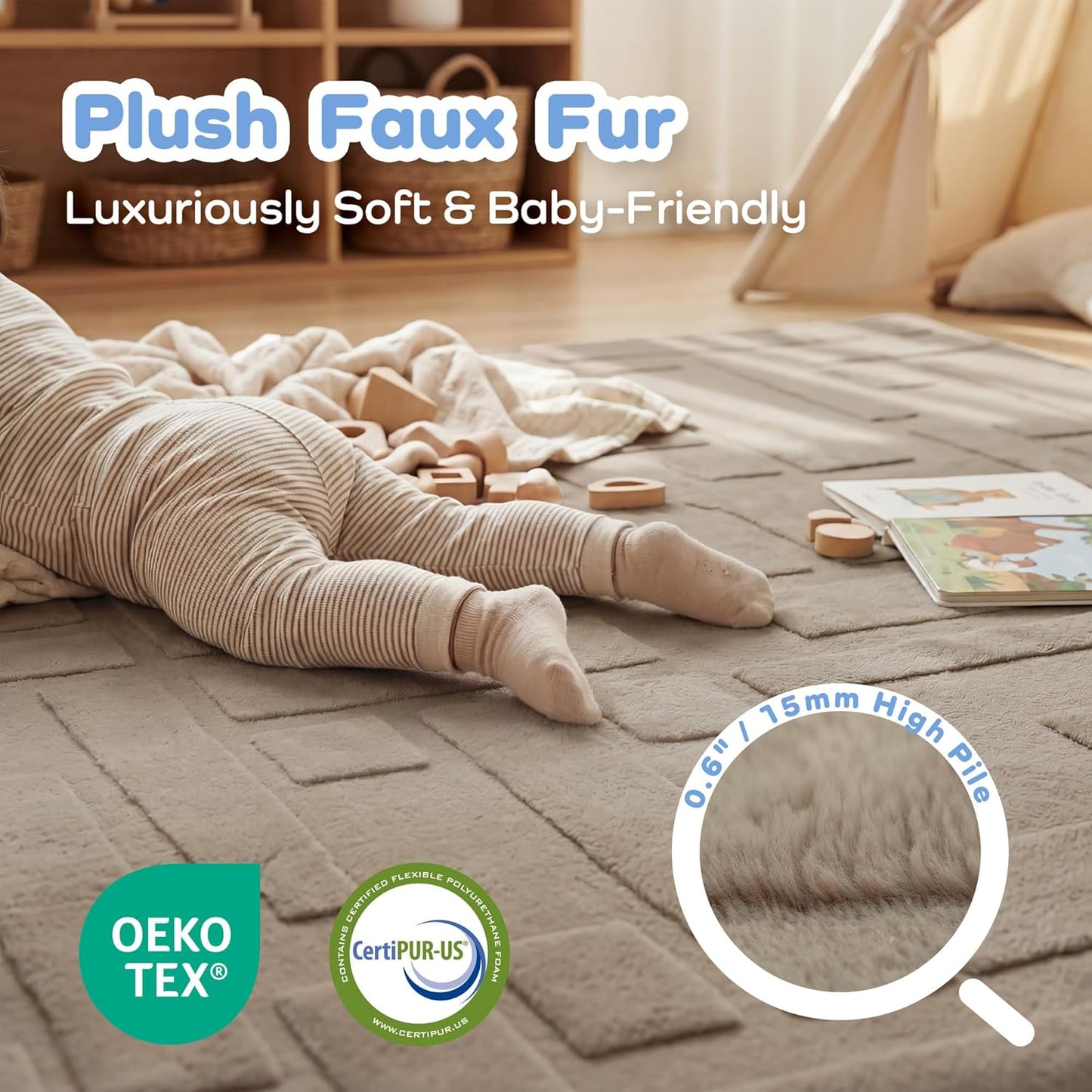 Baby Play Mat for Floor, 1.3" Thick 79x158 Plush Soft Foam Mats for Toddler Kids Crawling, Non-Slip Easy Care Nursery Rug for Playroom Living Room