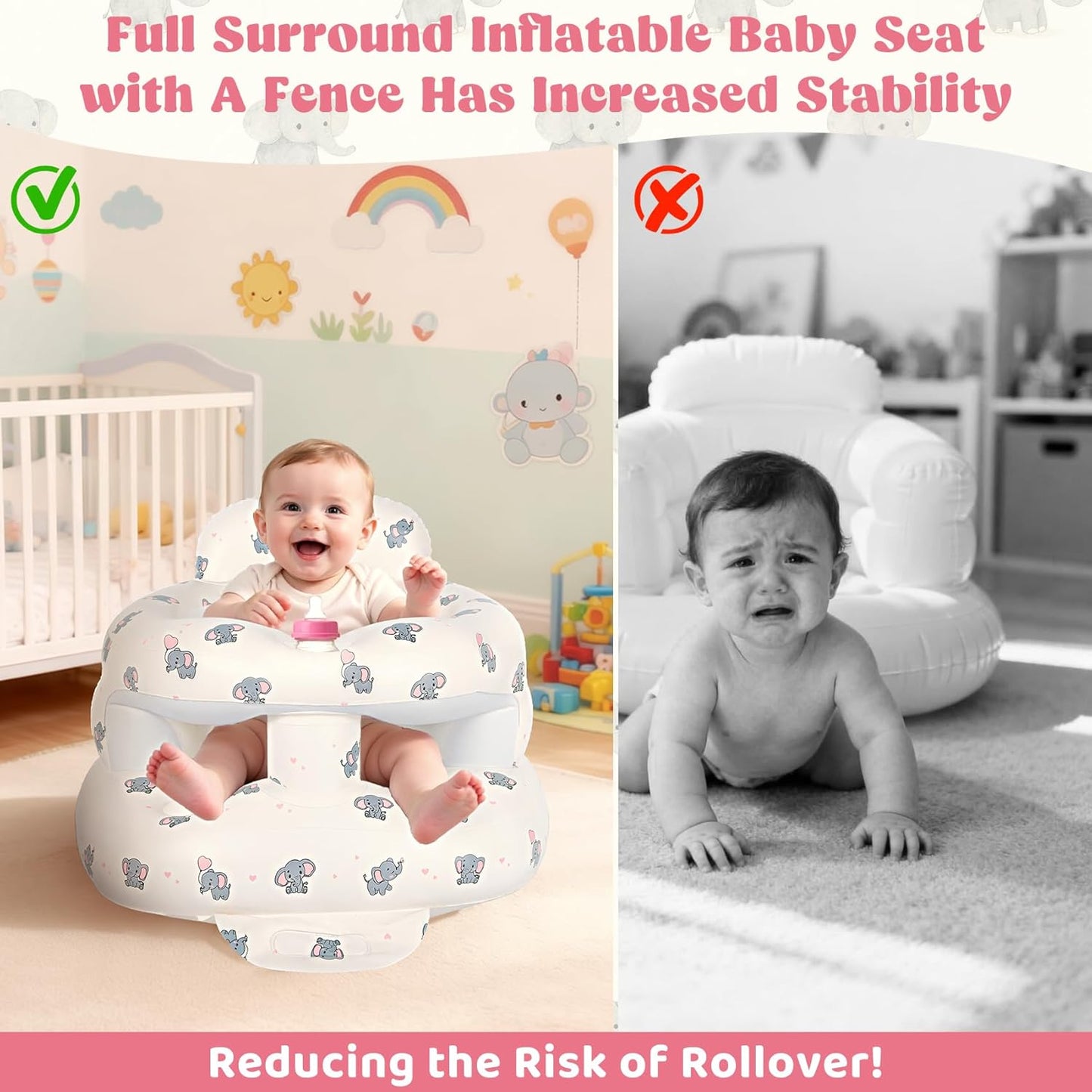 Inflatable Baby Seat for 3-36 Months, Baby Seats for Infants for Sitting Up with Back Support Built in Air Pump, Surround Sit Me Up Floor Seat for Baby Chair for Learning Sit, Feeding