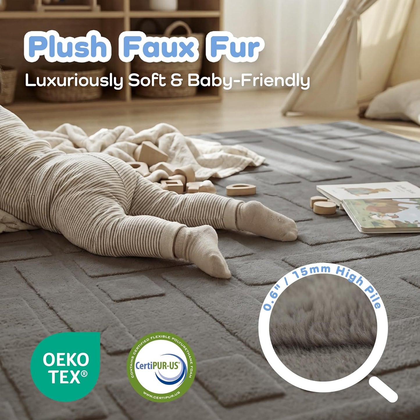 Baby Play Mat for Floor, 1.3" Thick 79x158 Plush Soft Foam Mats for Toddler Kids Crawling, Non-Slip Easy Care Nursery Rug for Playroom Living Room