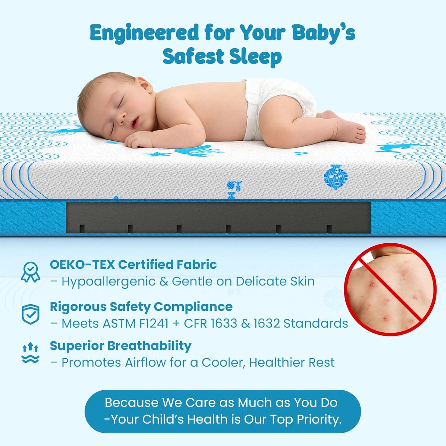 Breathable Crib & Toddler Mattress: Soft Cribs mattresses for Waterproof - 52" x 27.6" x 5" - Tencel Toddler Bed Mattress Fits Baby and Kids