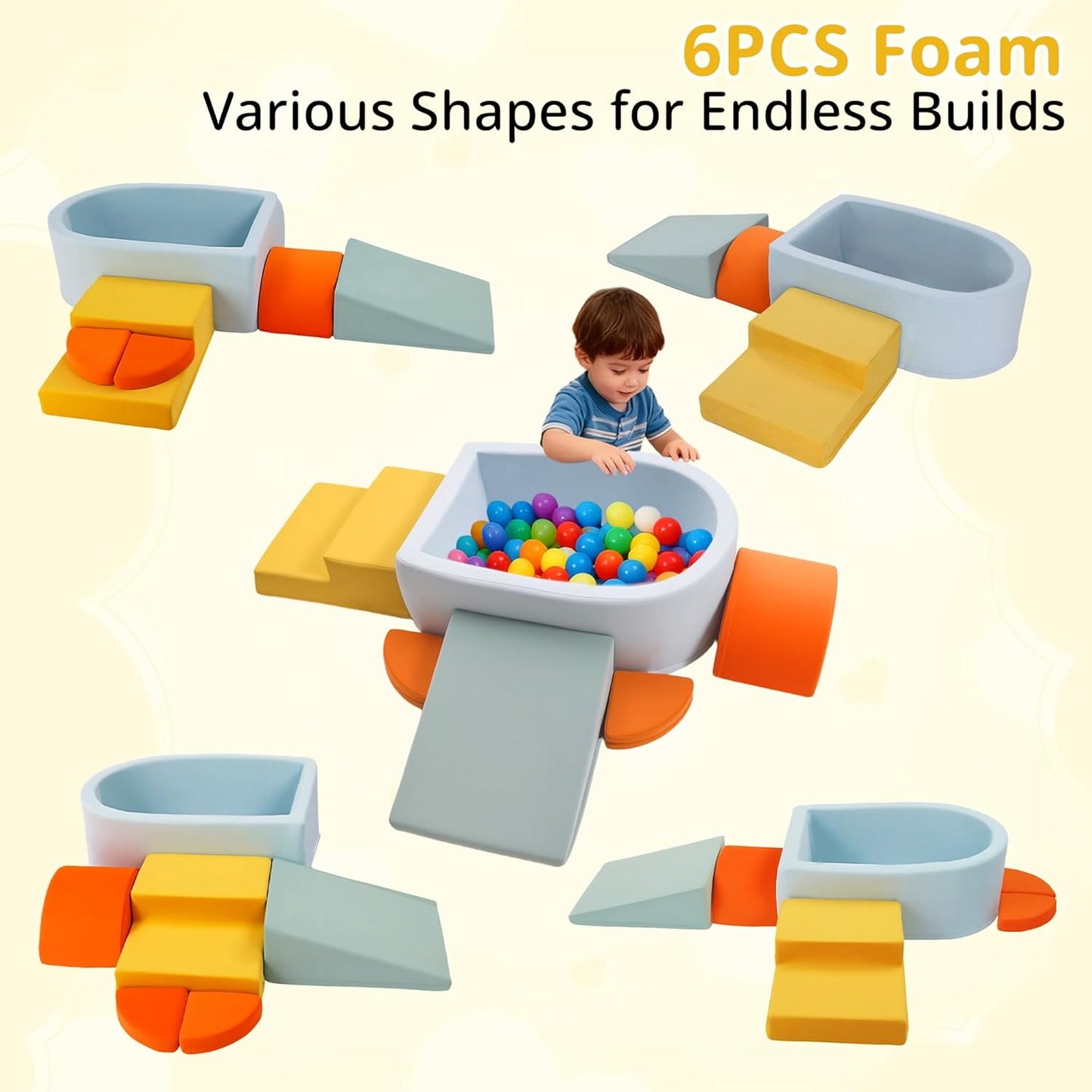 6Pcs Foam Climbing Blocks for Toddler, Indoor Soft Climbing Toys with Ball Pit for Kids, Climbing Crawling Toys Activity Play Set for Playroom Living Room, Gifts for Baby(Balls not Included)