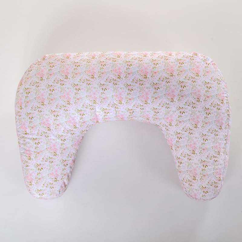1 Piece C-Shaped Nursing Pillowcase, Breastfeeding Support Cushion Cover, Pink Floral Pattern, Polyester, Machine Washable, Infant Feeding