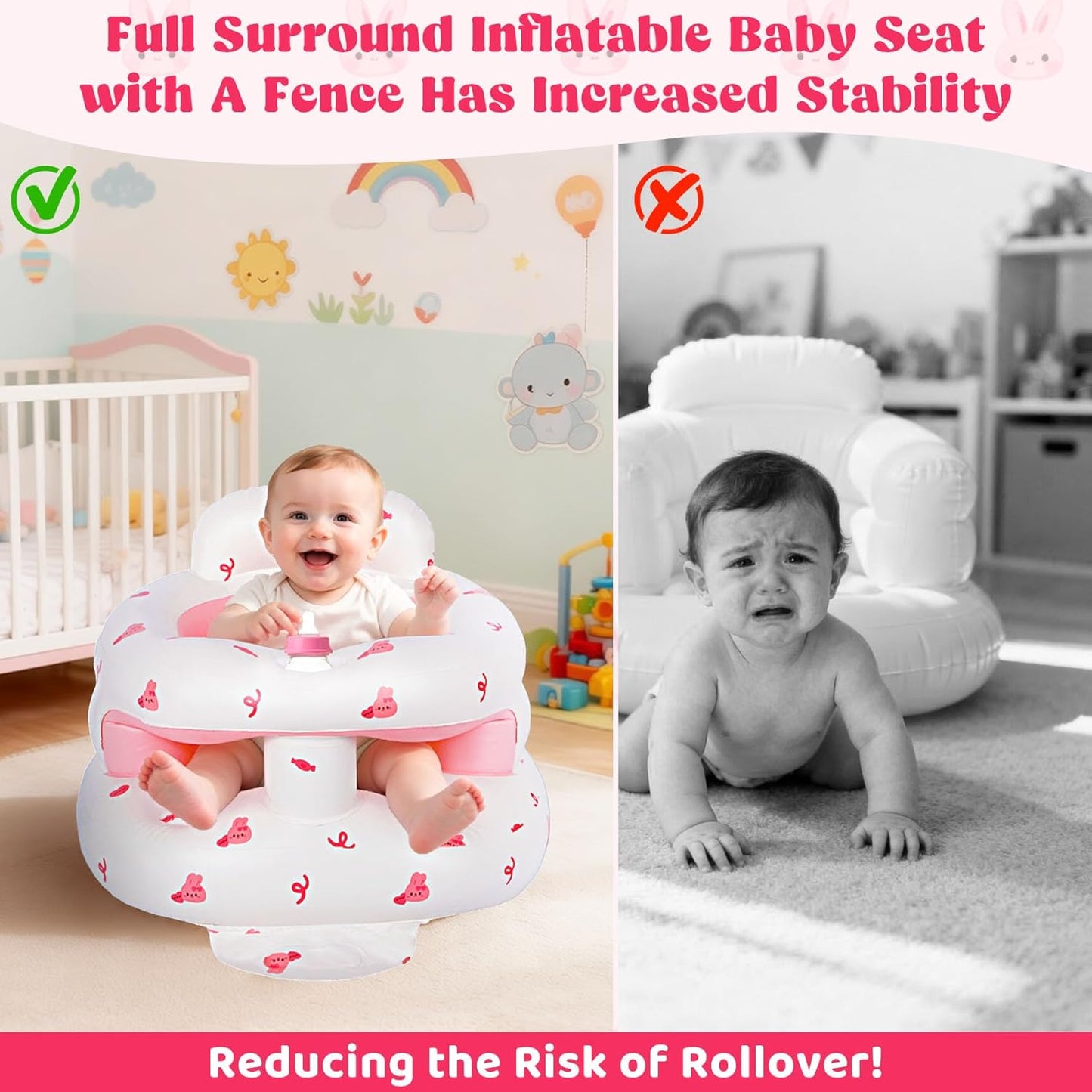 Inflatable Baby Seat for 3-36 Months, Baby Seats for Infants for Sitting Up with Back Support Built in Air Pump, Surround Sit Me Up Floor Seat for Baby Chair for Learning Sit, Feeding