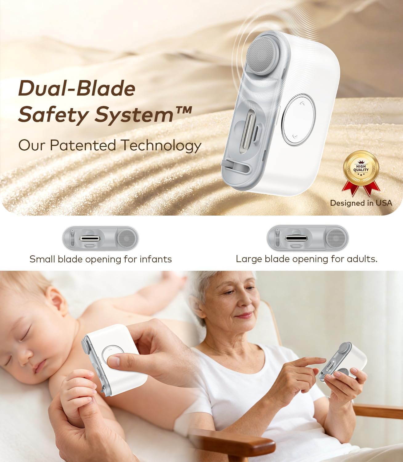 Electric Nail Clipper for Family Care【Precision Dual-Blade Trimming System】 Automatic 2-in-1 Trimmer & Grind Nail Care Tool with LED Light, Ultra-Quiet & Safe for Babies, Seniors and Adults 803A
