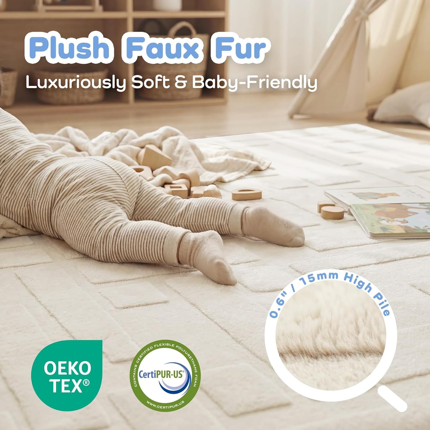 Baby Play Mat for Floor, 1.3" Thick 79x158 Plush Soft Foam Mats for Toddler Kids Crawling, Non-Slip Easy Care Nursery Rug for Playroom Living Room