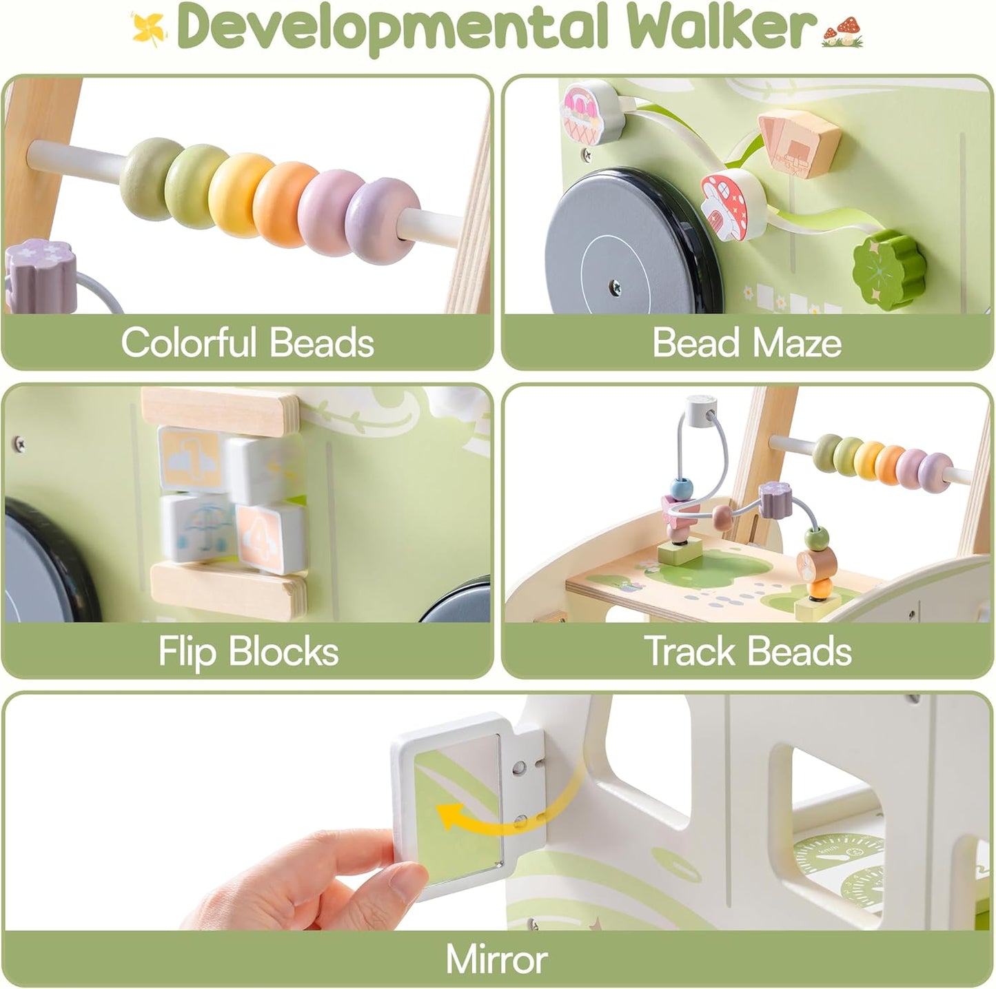 ROBUD Wooden Baby Push Walker, Forest Theme Learning Walking Toys for Baby Age 10 Months+, WRP54