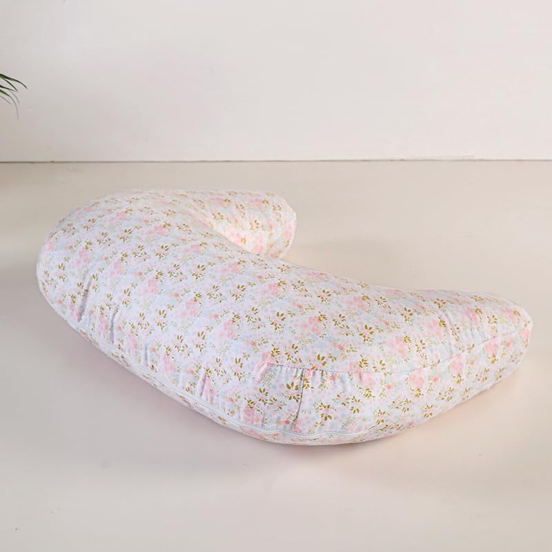 1 Piece C-Shaped Nursing Pillowcase, Breastfeeding Support Cushion Cover, Pink Floral Pattern, Polyester, Machine Washable, Infant Feeding