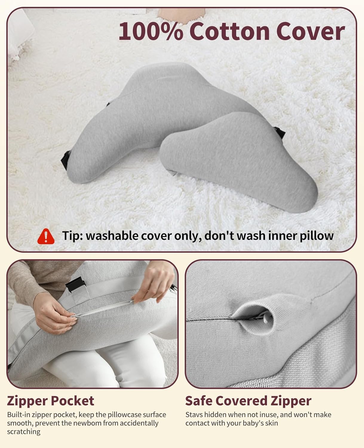 Nursing Pillow - Adjustable Waist Strap with 2 Removable Cotton Cover, Memory Foam - Stable, Ergonomic Support, Easier Breastfeeding - Newborn Essentials Must Haves Baby Registry Search