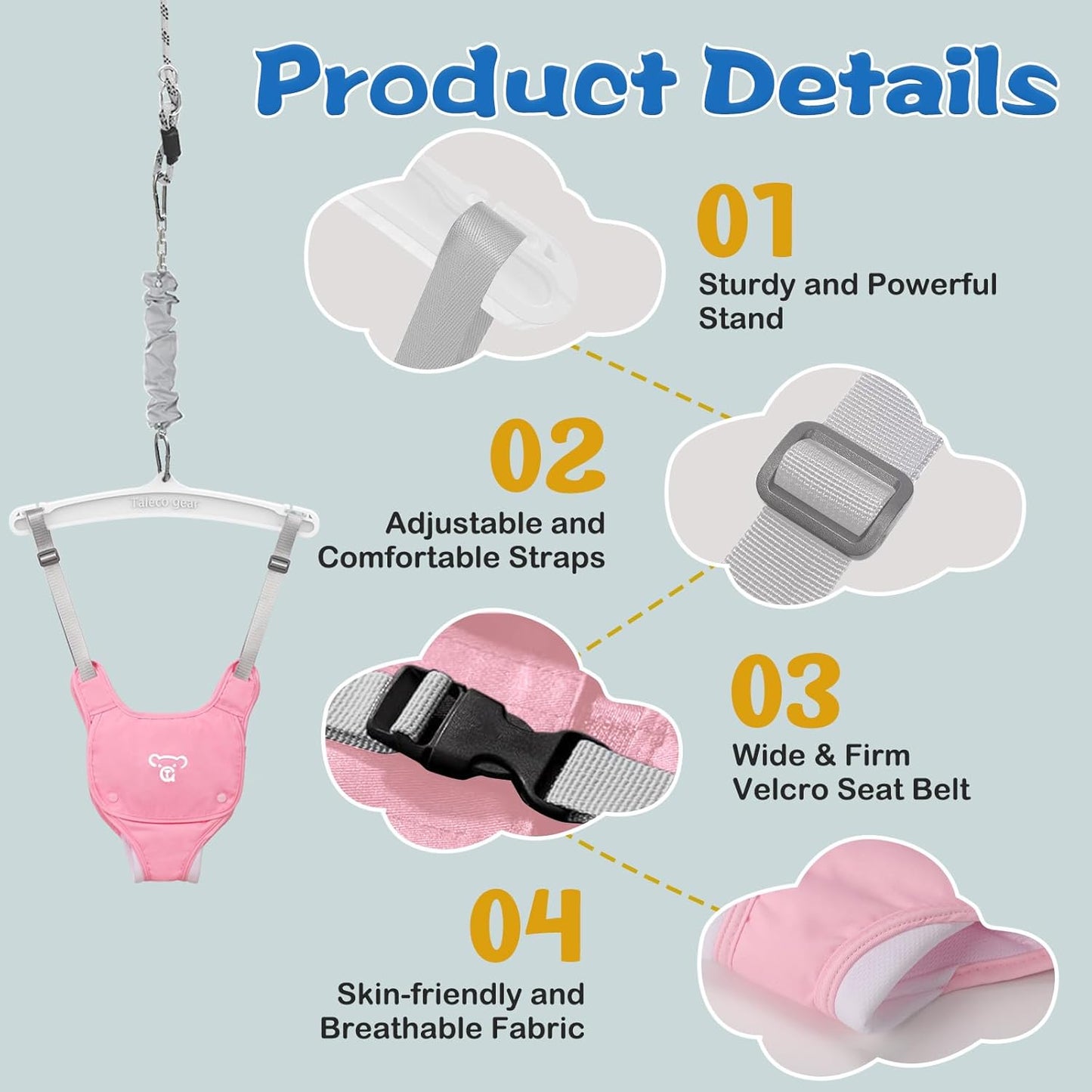 Baby Jumper with a Ceiling Hook for Infant & Toddlers with Adjustable Chain, Bouncers for Indoor/Outdoor, Baby Doorway Jumper with Soft Rug