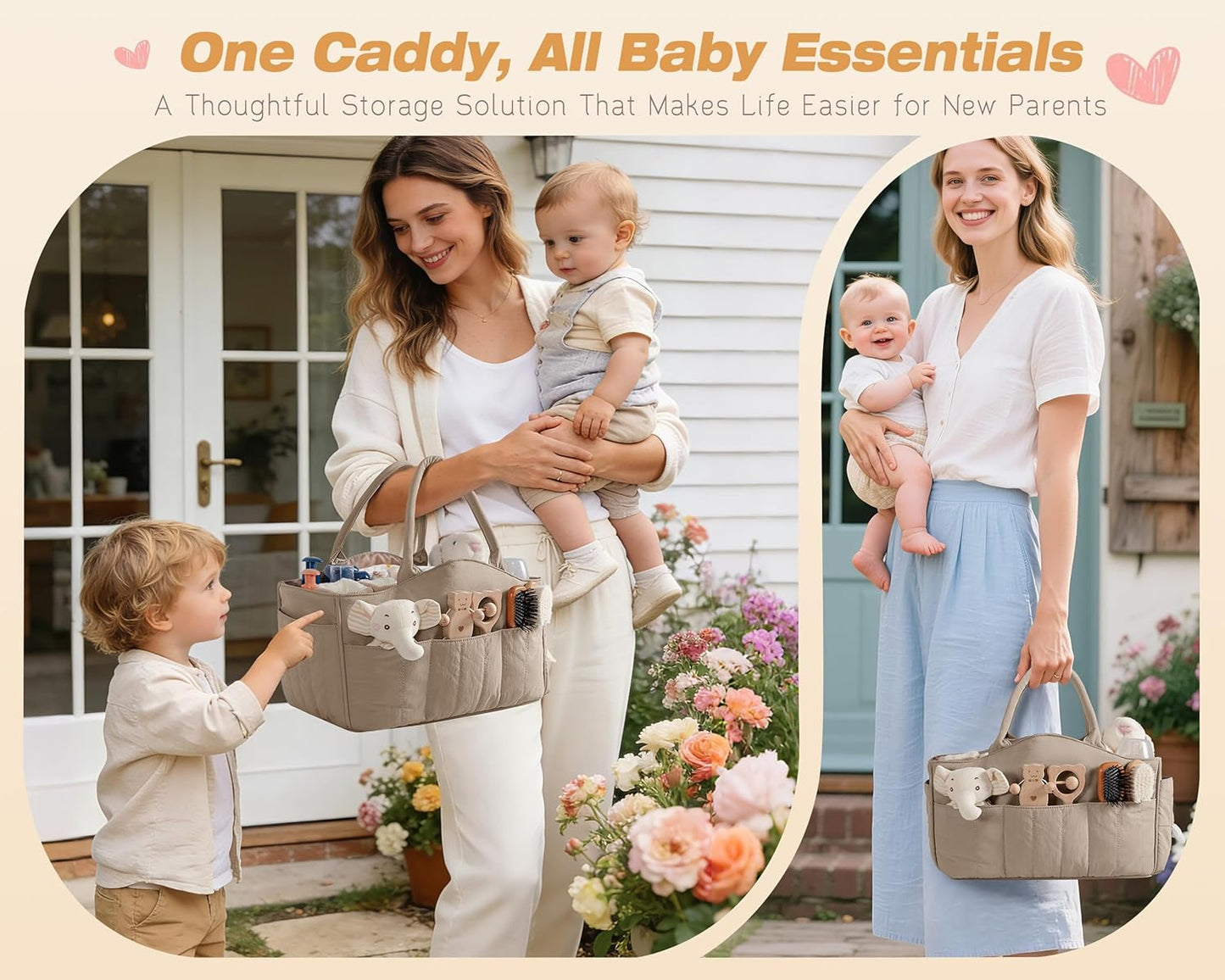 Baby Diaper Caddy with Detachable Dividers and Wipes Pocket, Lightweight Baby Caddy Organizer with Handles and 8 Pockets for Baby Stuff, Camel