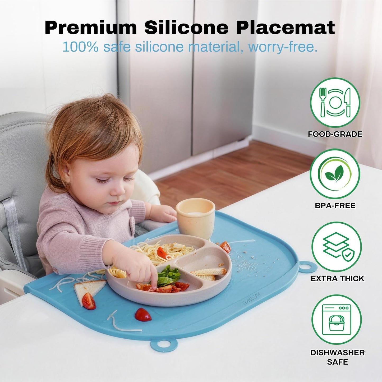 Large Silicone Suction Mat, 17" x 12" Thick Mats with Edge-Bumper, Raised Edge Leakproof, Non-Slip for Kids Toddler Baby Essentials Table Placemat, Restaurant Eating, Plates, Art, Craft & Painting
